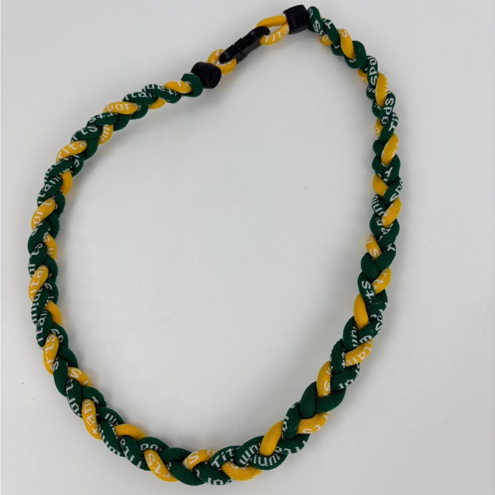 Titanium green, yellow gold 20” all sports necklace, unisex, school spirit